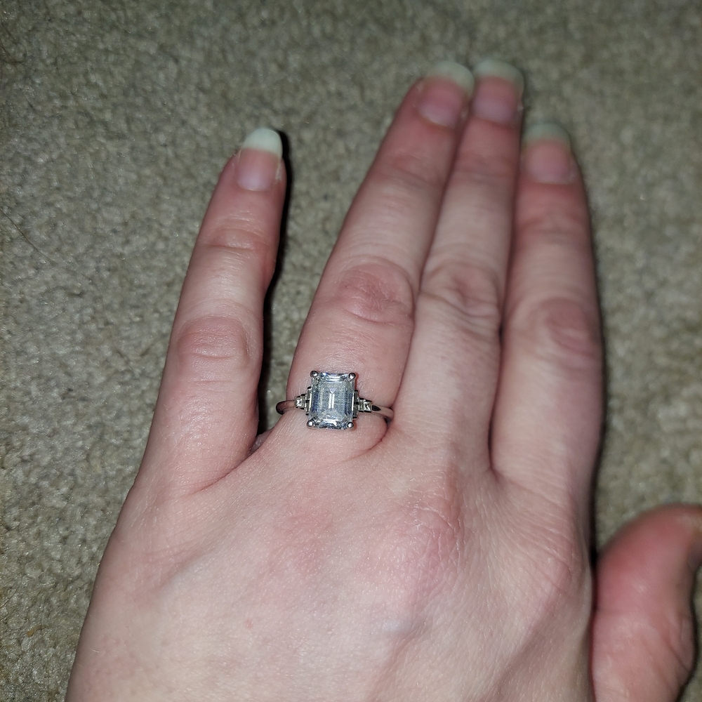 Unique Art Decco Platinum Moissanite Engagement Ring US 7
